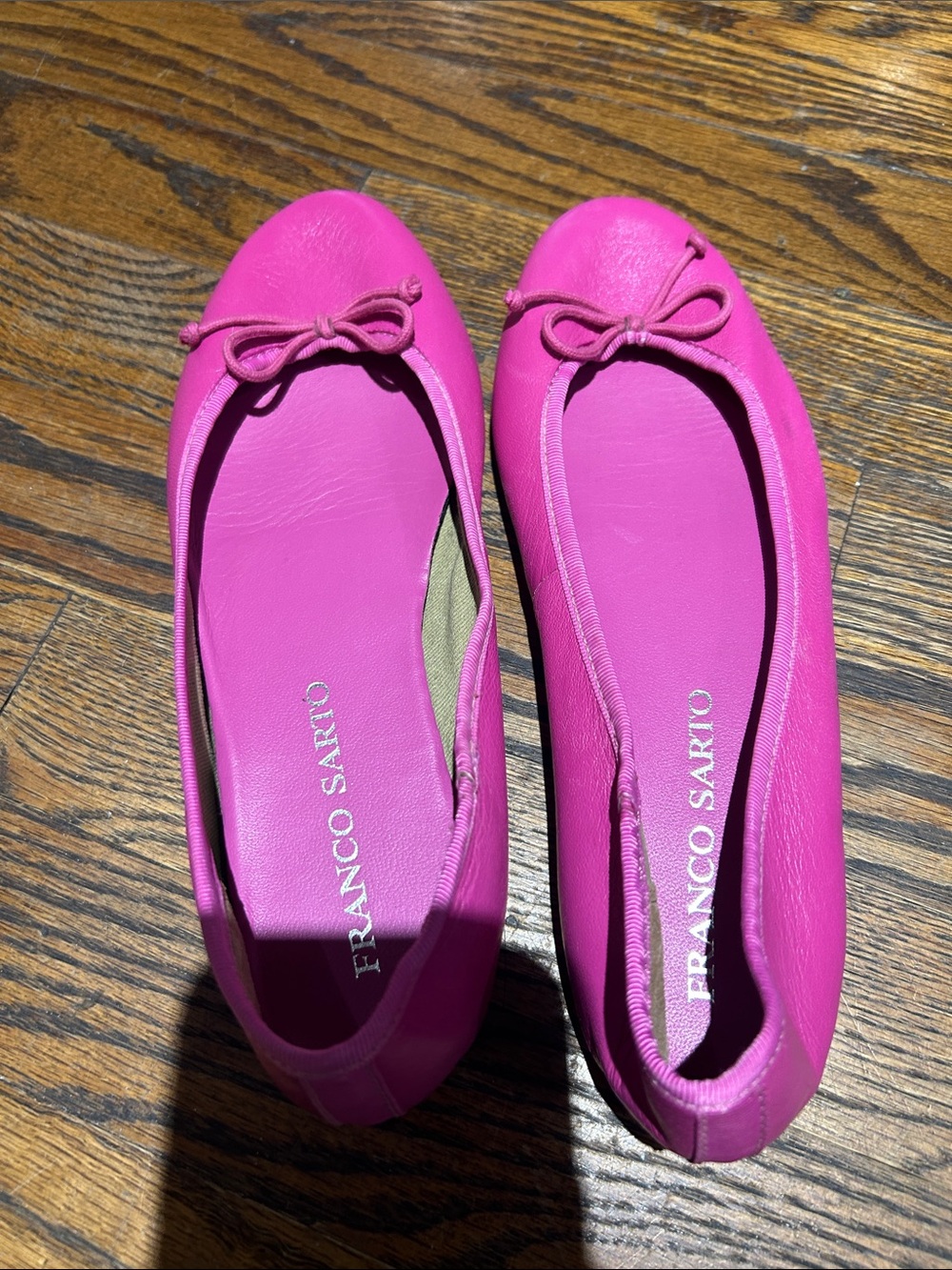 Franco Sarto Hot Pink Leather Ballet Flats with Bow - Picture 3 of 3